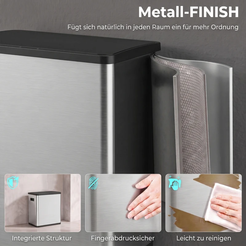 HOMCOM Automatischer Mülleimer mit Infrarot-Bewegungssensor und Mülltrennsystem Deckel 60L Silber