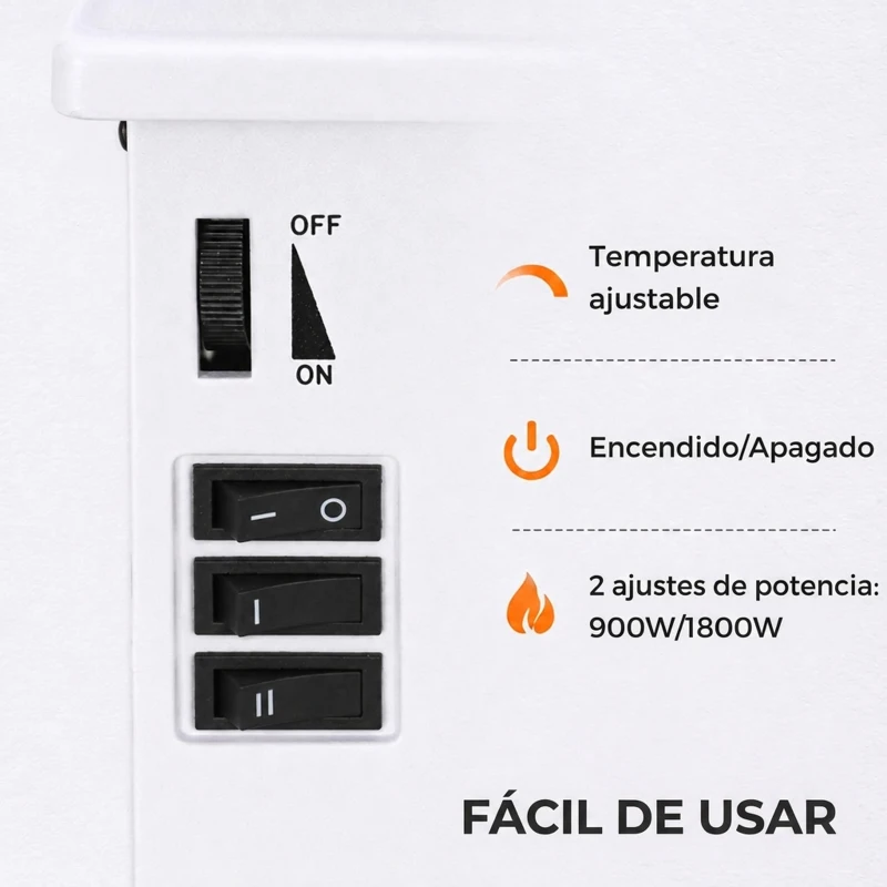 HOMCOM Chimenea Eléctrica de Pie  900/1800W Efecto Llama 3D Termostato Ajustable Ventanas Visibles para 15-30 ㎡ Blanco