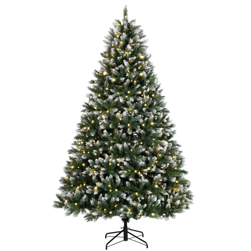 HOMCOM Árbol de Navidad 220 cm con 400 Luces LED 11 Modos Mando a Distancia 1378 Puntas Base Metálica Plegable Verde