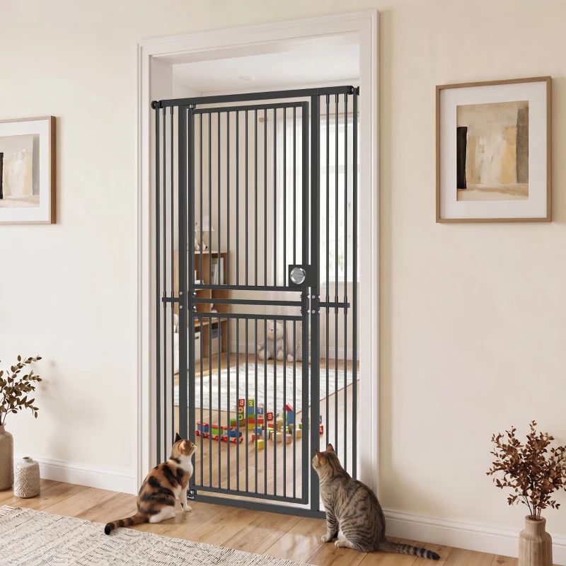 PawHut 180cm Extra Tall Cat Gate, Adjustable Pet Gate with 74-100 cm Wide, Pressure Fit, Pull-Ring Latch, Black