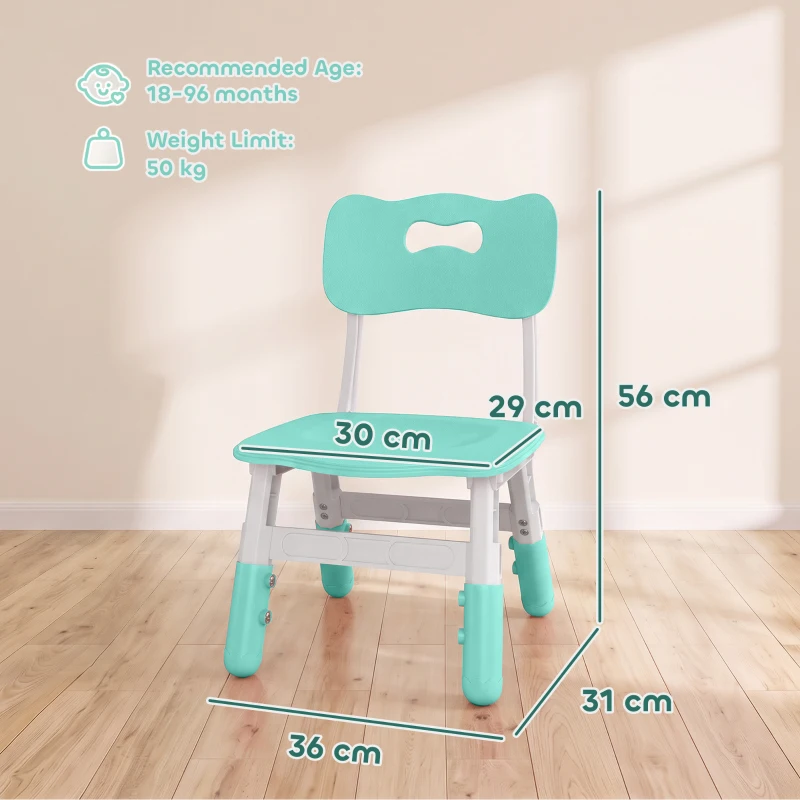 AIYAPLAY 2 PCS Kids Desk Chairs, 3 Level Height Adjustable Children's Chairs with Backrest for 1.5-8 Years, Max Load 50KG, Green