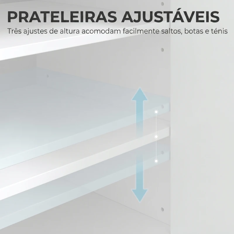 HOMCOM Sapateira com Prateleiras Ajustáveis Gaveta e Portas para 6 Pares Branco