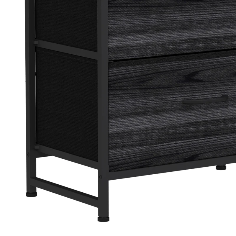 HOMCOM Rustic Chest of Four Fabric Drawers - Black Wood Effect