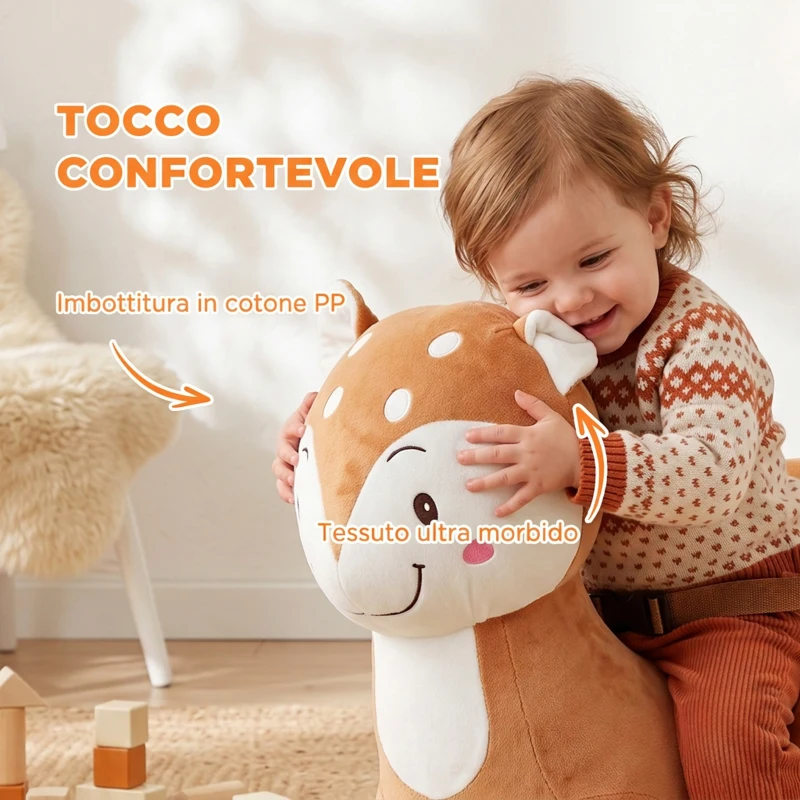 AIYAPLAY Cavallo a Dondolo per Bambini 1-3 Anni a Forma di Cerbiatto Maculato, Suoni Realistici, Marrone Rossiccio