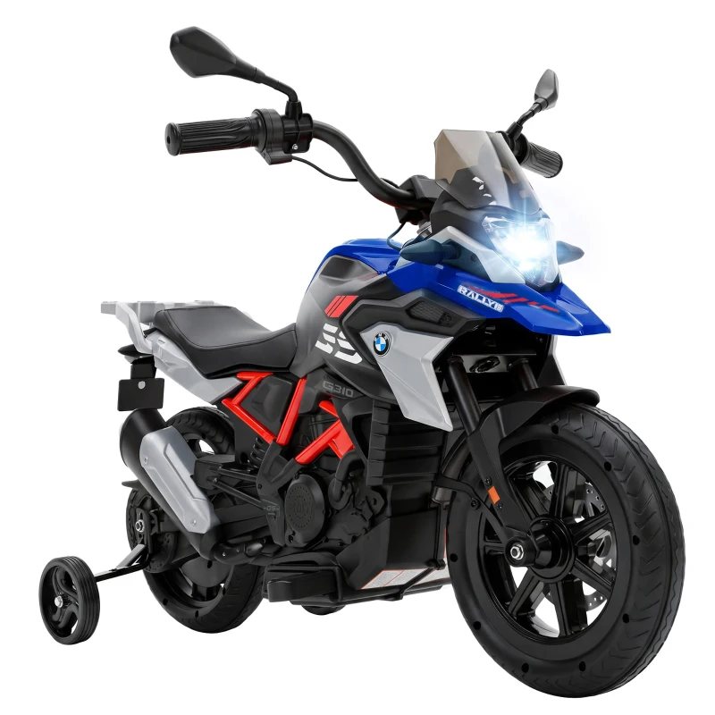 AIYAPLAY Motocicletă Electrică pentru Copii 3-8 Ani 12V, Licență BMW G310 GS, Baterie cu Litiu, Roți Ajutătoare Detașabile, Albastru