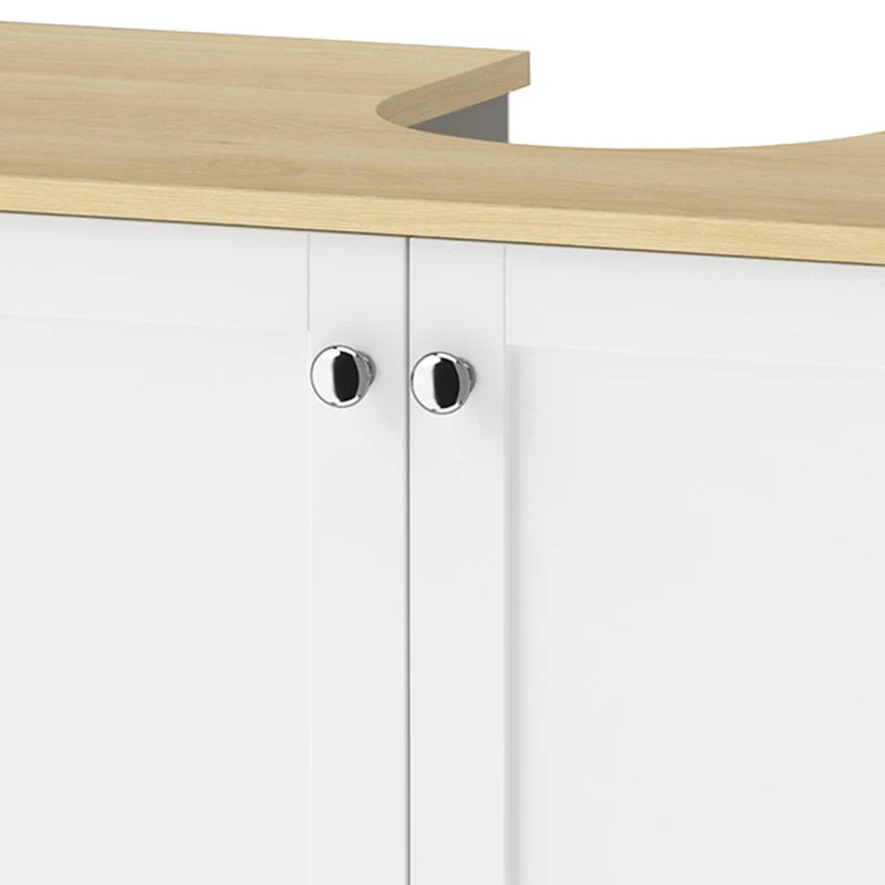 HOMCOM Under Sink Bathroom Cabinet with 2 Doors, Open Shelf and U-Shape Cut-Out for Basin with or without Pedestal, White