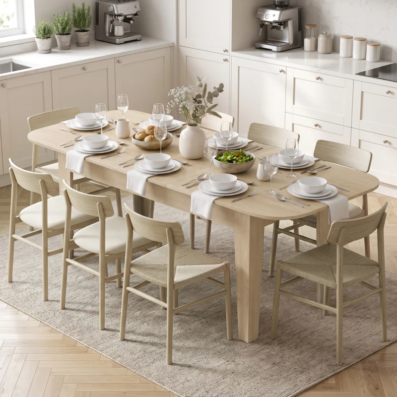 HOMCOM Mesa de Jantar Extensível para 4 a 6 Pessoas, 140-180 cm, Mesa de Cozinha Oval com Bordas Arredondadas, Carvalho