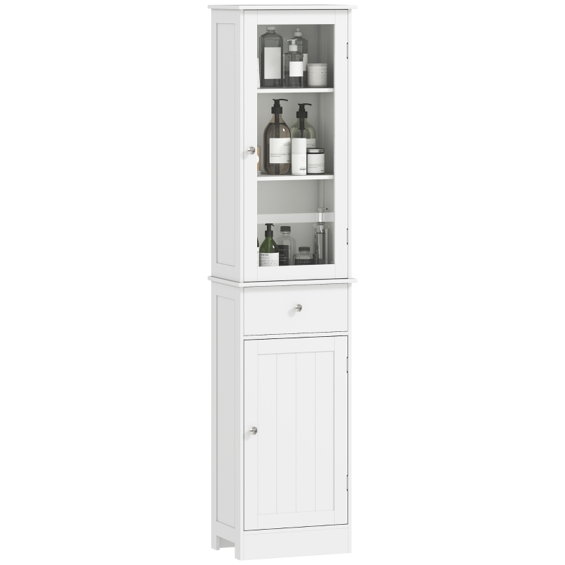 kleankin Dulap Coloană de Baie Economisitor de Spațiu cu Dulap, Sertar și Rafturi din MDF, 40x27x171,5cm, Alb