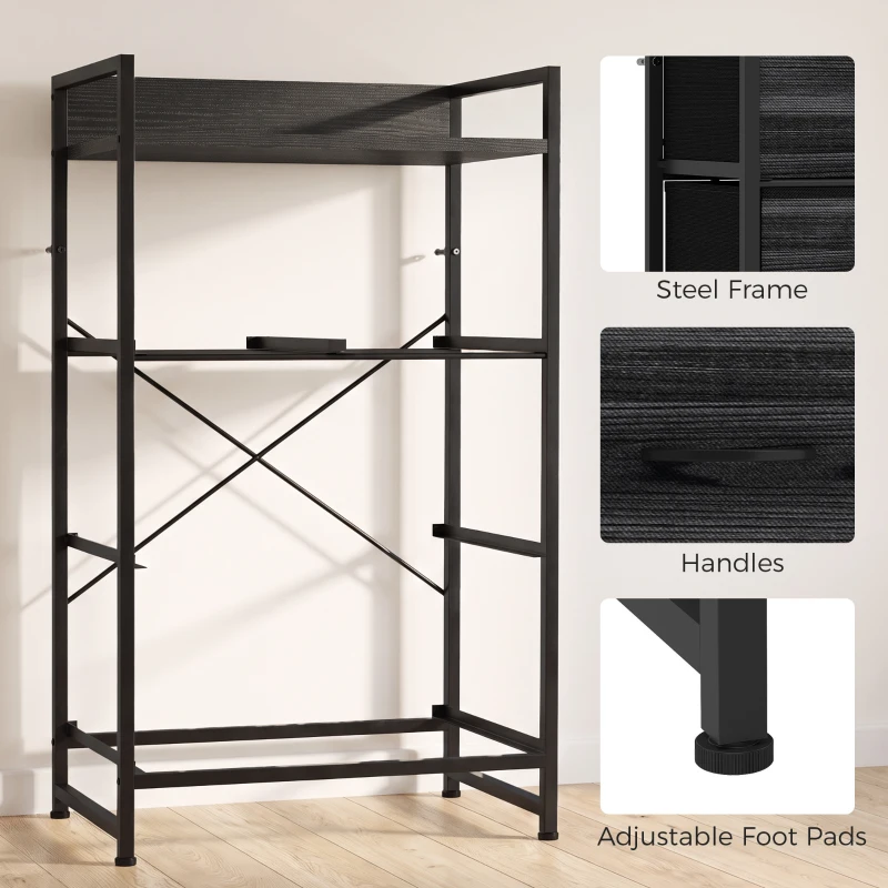 HOMCOM Rustic Chest of Four Fabric Drawers - Black Wood Effect