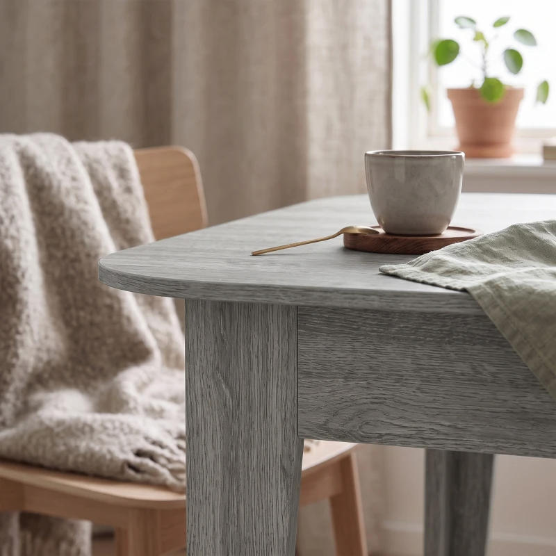 HOMCOM Extendable Oval Dining Table for 4-6, Modern Expandable Kitchen Table, Round Edges, Grey Wood Effect