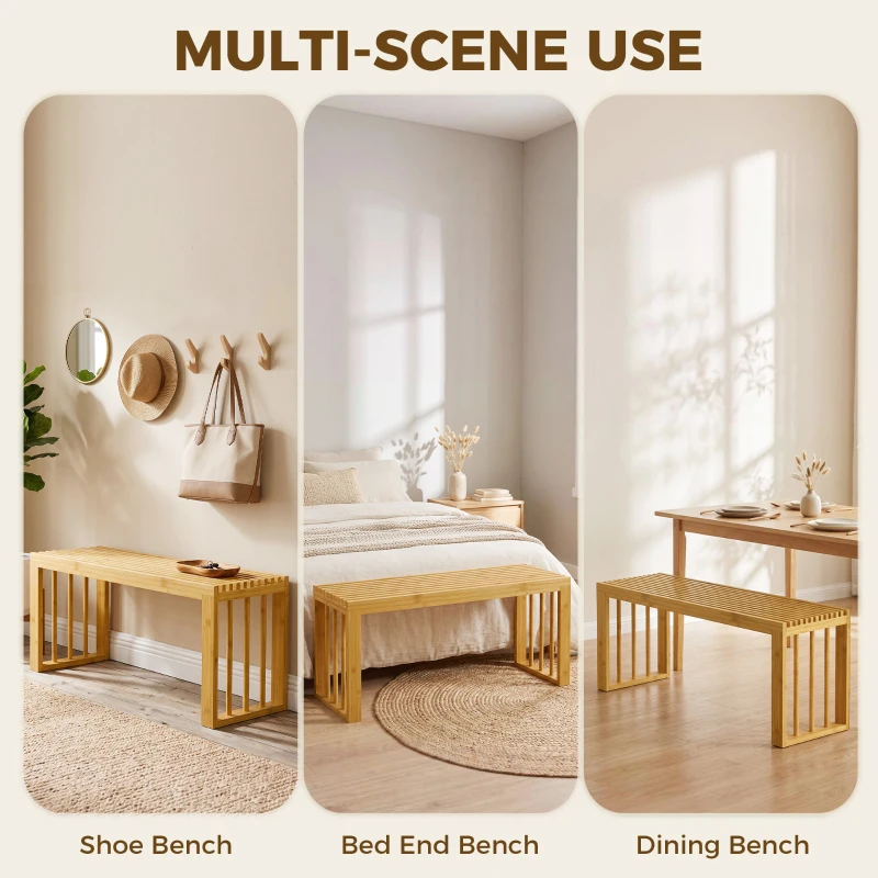 HOMCOM 90 cm Bamboo Shoe Bench Backless Hallway Bench Seat, Wood Indoor Decor for Entryway, Natural