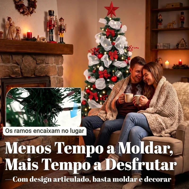 HOMCOM Árvore de Natal Artificial 180 cm com Luzes 800 Pontas 200 LED Controlo Remoto e 8 Modos