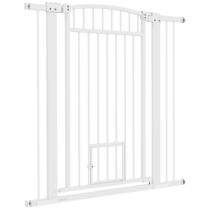 PawHut Poartă de Siguranță Extensibilă pentru Câini 76-104 x 106 cm, Deschidere cu O Singură Mână, Alb