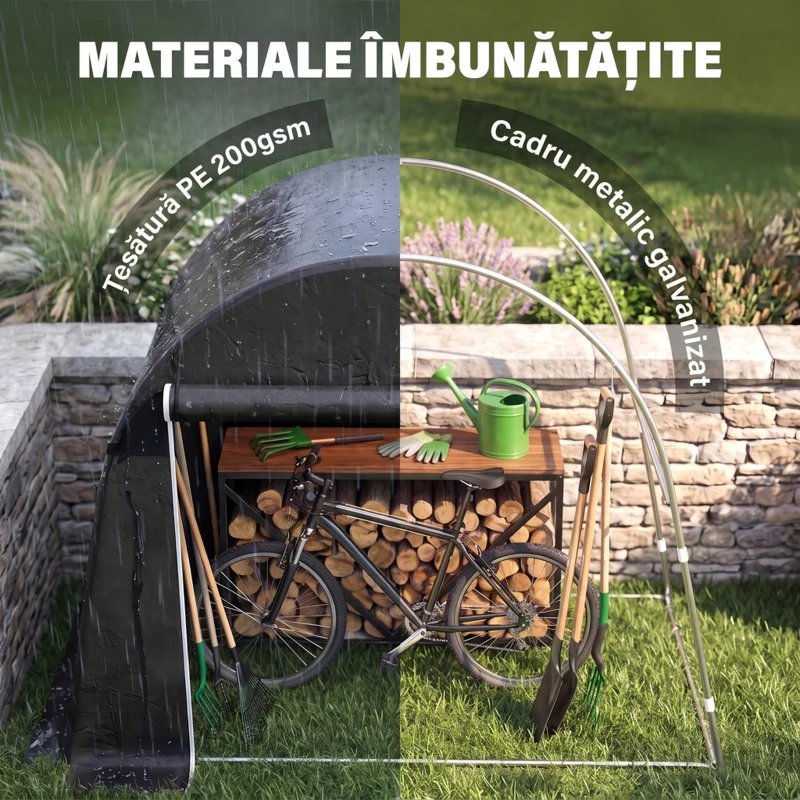 Outsunny Cort de grădină 2,45 x 1,2 m, Impermeabil, cu Ușă Rulabilă și Cadru din Oțel Zincat, Gri Închis