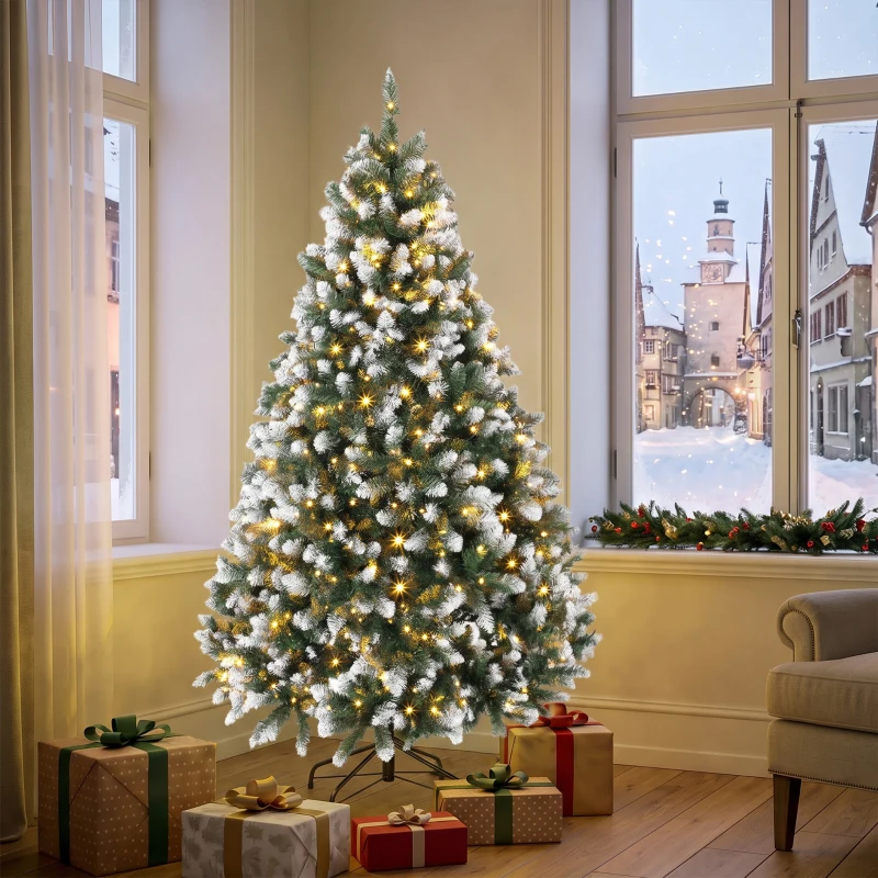 HOMCOM Árbol de Navidad 180 cm con 350 Luces LED 11 Modos Mando a Distancia 1020 Puntas Base Metálica Plegable Verde