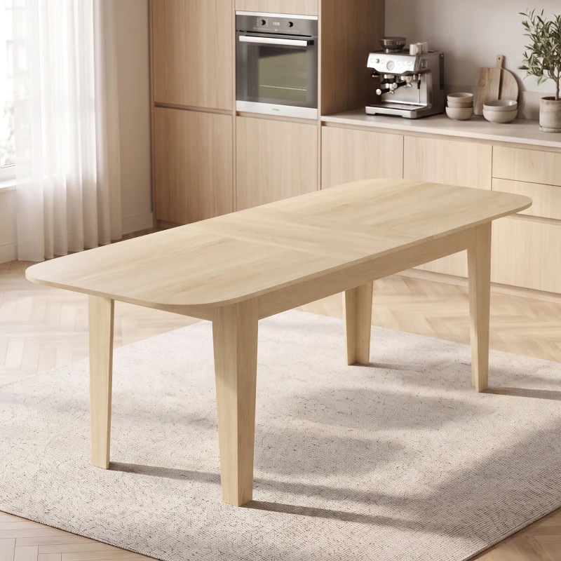 HOMCOM Mesa de Jantar Extensível para 4 a 6 Pessoas, 140-180 cm, Mesa de Cozinha Oval com Bordas Arredondadas, Carvalho