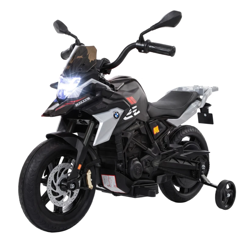 AIYAPLAY Moto Elétrica Infantil BMW G310 GS 12 V com Licença Oficial, 2 Rodas Auxiliares, Arranque Suave, 3-6 km/h, Preto