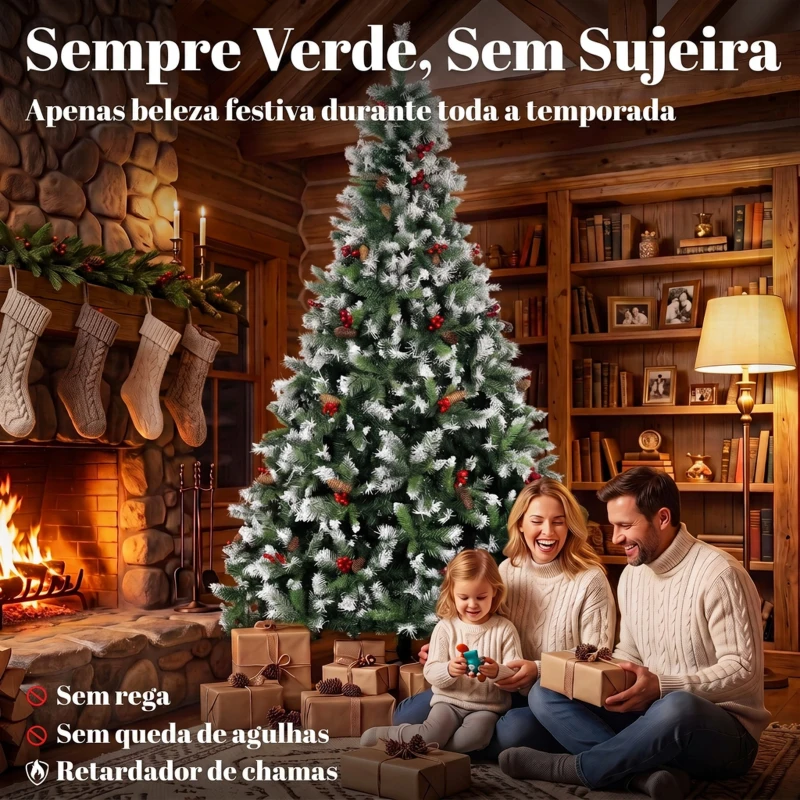 HOMCOM Árvore de Natal Artificial 240 cm, Abeto com 1773 Pontas, Ramos Articulados e Base Dobrável em Aço