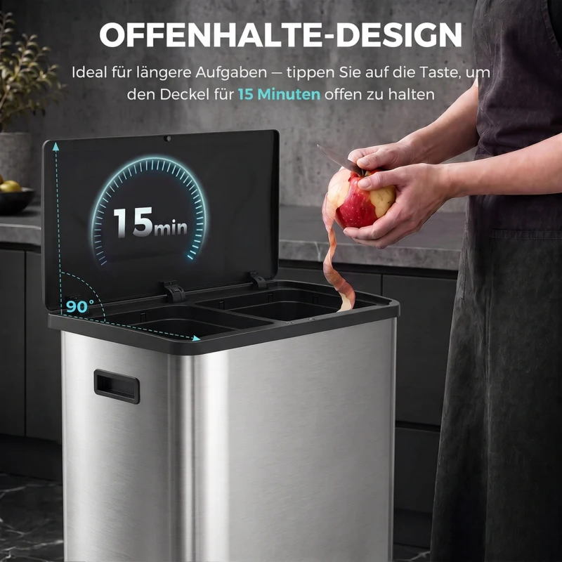 HOMCOM Automatischer Mülleimer mit Infrarot-Bewegungssensor und Mülltrennsystem Deckel 60L Silber