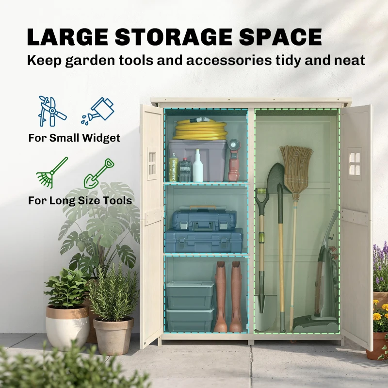 Outsunny Wooden Garden Shed with Two Windows, Tool Storage Cabinet, Outdoor Double Door Organizer 127.5L x 50W x 164H cm, Grey