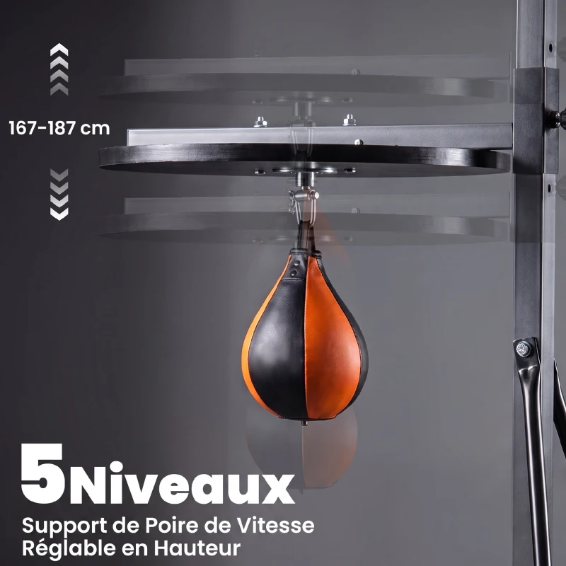 HOMCOM Support de Sac de Frappe sur Pieds sac de frappe sur pied station de boxe poire de vitesse inclus acier noir équipement de muay thai, kickboxing, arts martiaux, gym