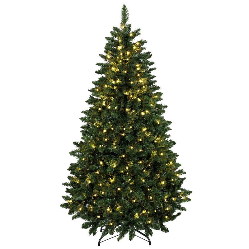 HOMCOM Árbol de Navidad 180 cm con 250 Luces LED 11 Modos Mando a Distancia 800 Puntas Base de Acero Plegable Verde