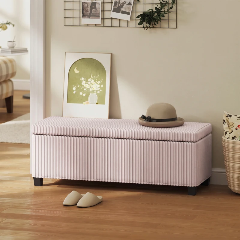 HOMCOM Banco com Arrumação 84 L 112x42x40 cm em Bombazina para Quarto e Sala Rosa