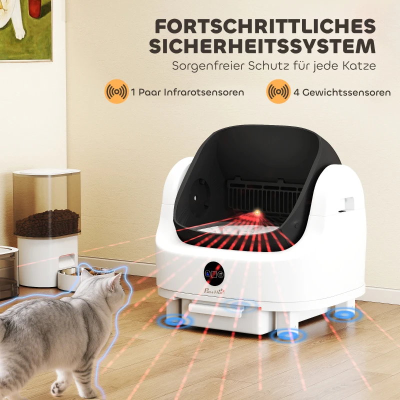 PawHut Selbstreinigende Katzentoilette, 42L Katzenklo Selbstreinigend mit Aromatherapie, Müllbeutel, Geruchsbeseitigung 1-5 kg