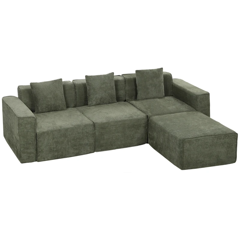 HOMCOM 3-Sitzer-Sofa mit umkehrbarer Ottomane, modulares Ecksofa in Chenille 251 cm Modern, breite Sitzfläche, Grün