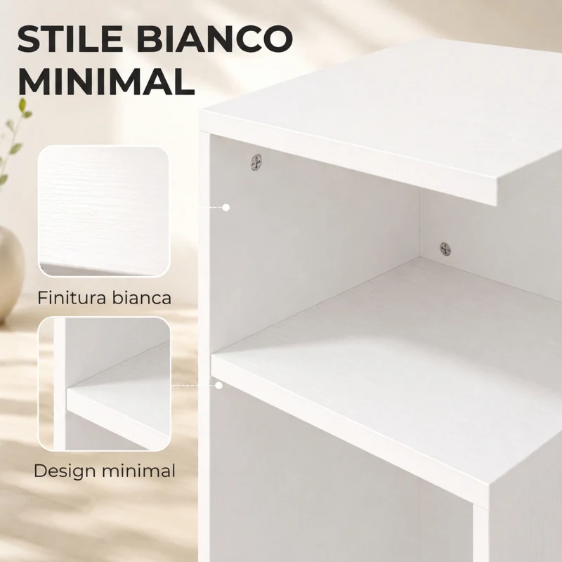 HOMCOM Set 2 Tavolini da Salotto Moderni con Ripiano Aperto, per Soggiorno, Camera da Letto, Ufficio, Bianco