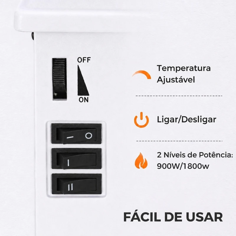 HOMCOM Lareira Elétrica de Pé 900/1800W com Efeito de Chama 3D, Termóstato Regulável, Visível em 3 Lados, para 15-30 m², Branca