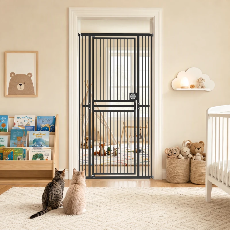PawHut 180cm Extra Tall Cat Gate, Adjustable Pet Gate with 74-100 cm Wide, Pressure Fit, Pull-Ring Latch, Black