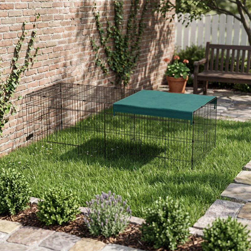 PawHut Parc enclos modulable acier avec bache pour lapins rongeurs petits animaux intérieur extérieur 220L x 85l x 70H cm vert