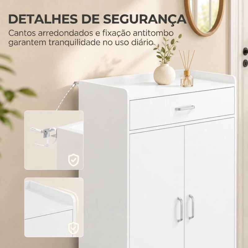 HOMCOM Sapateira com Prateleiras Ajustáveis Gaveta e Portas para 6 Pares Branco