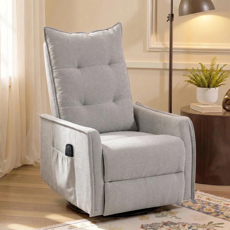 HOMCOM Poltrona Relax Massaggiante e Reclinabile con Telecomando e Poggiapiedi, 71x93x99 cm, in Ciniglia Grigio Chiaro