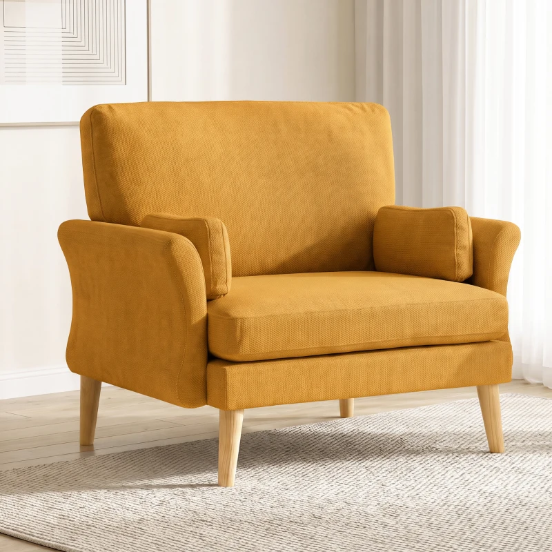 HOMCOM Poltrona Estofada em Veludo Poltrona de Destaque Extra Grande com Pernas de Madeira Poltrona de Leitura para Sala e Quarto Amarelo