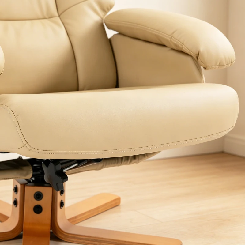 HOMCOM Sillón Relax con Reposapiés Sillón de Relajación Giratorio 360° Respaldo Inclinable Carga 120 Kg Beige