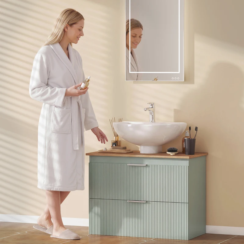 HOMCOM Under Sink Cabinet with 2 Drawers, Under Sink Bathroom Cabinet for Sink with or without Pedestal, Green and Natural Wood