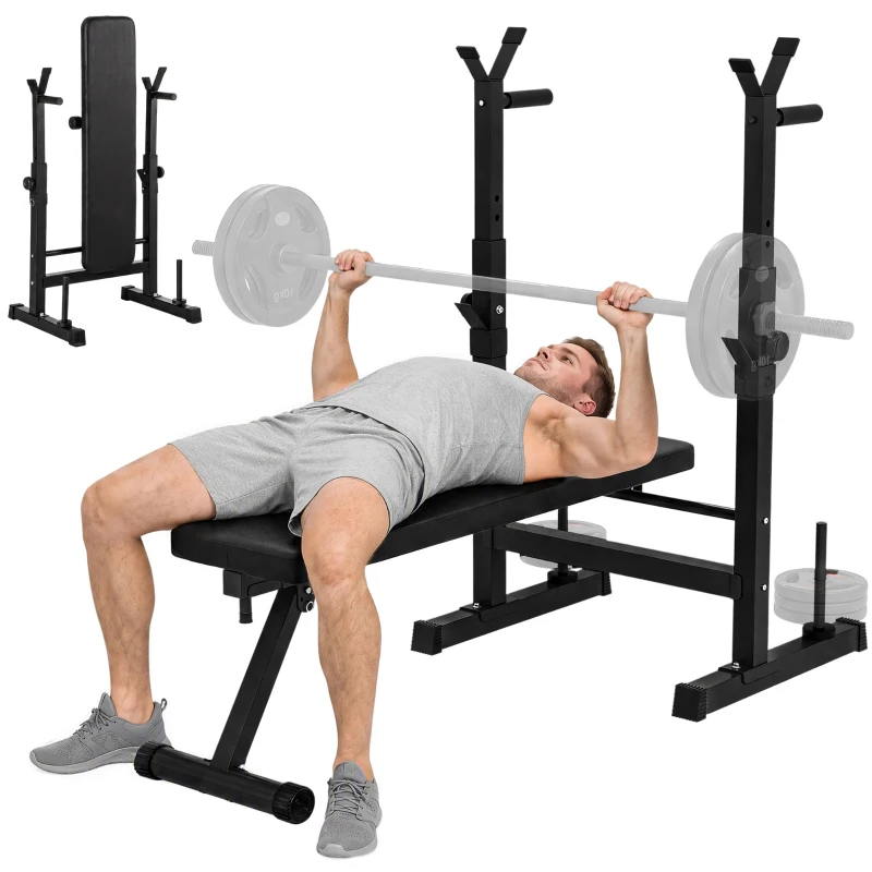 HOMCOM Banco de Musculación con Soporte para Barra y Estación de Dips Carga 220 kg para Entrenamiento en Casa Gimnasio