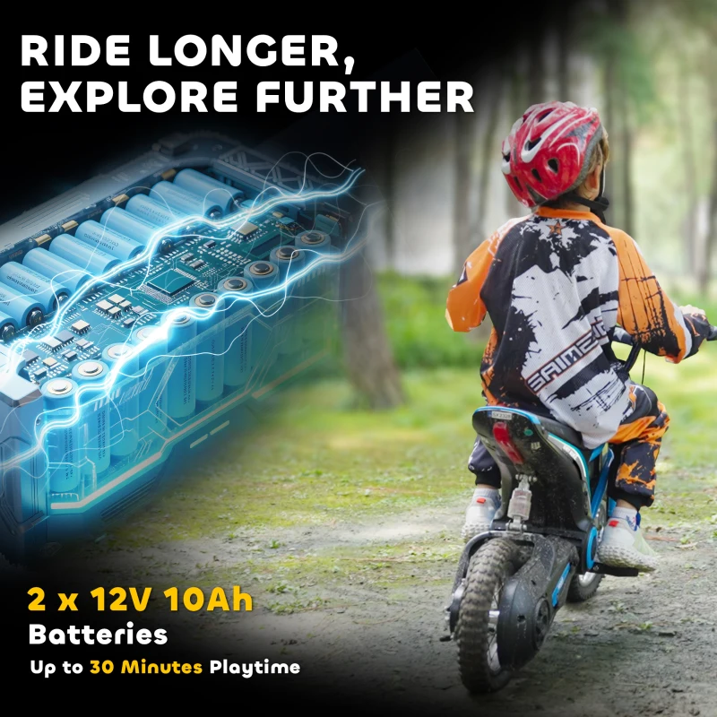 HOMCOM 24V Electric Motorbike 16km/h with Twist Grip Throttle, Enhanced Power and Extended Range - Blue