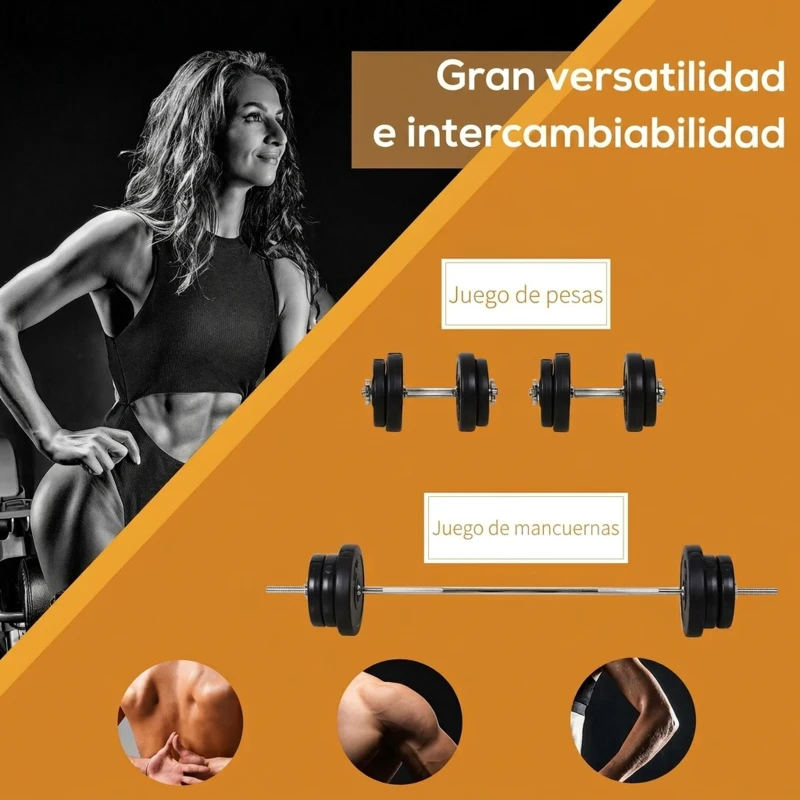 HOMCOM Juego de Pesas de 55 kg con Mancuernas y Barra Pesos Ajustables 2 en 1 con Discos de 10 kg 5 kg 2,5 kg 1,25 kg Barra de 170 cm para Culturismo Entrenamiento Fitness en Hogar Gimnasio Negro