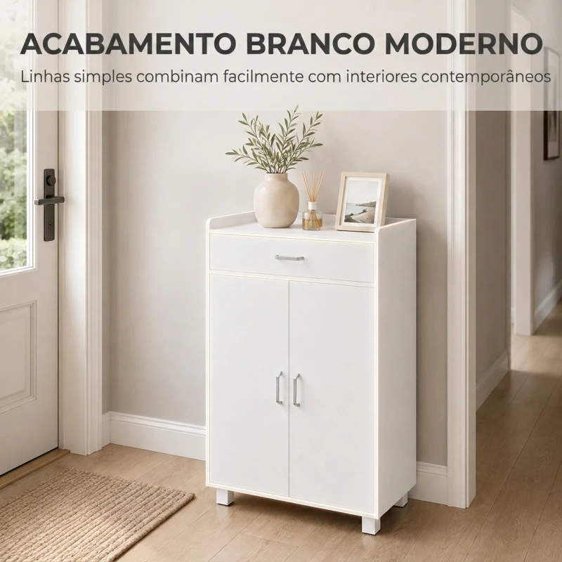 HOMCOM Sapateira com Prateleiras Ajustáveis Gaveta e Portas para 6 Pares Branco