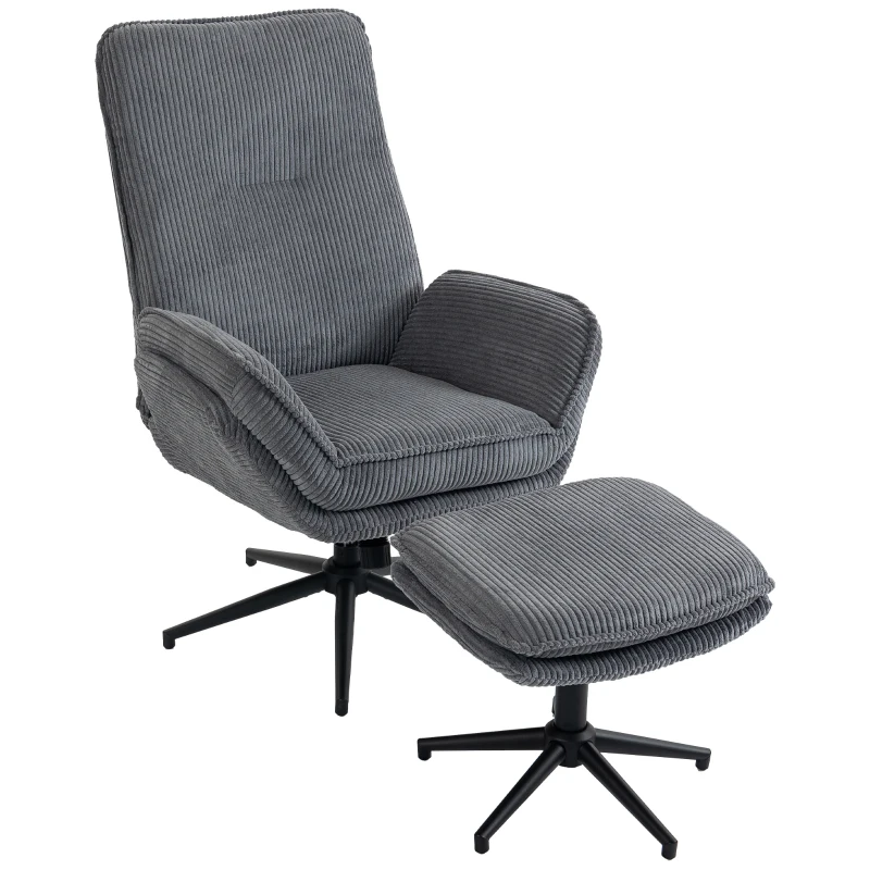 HOMCOM Relaxsessel mit 130° Liegefunktion, Fernsehsessel mit Hocker und Stahlrahmen, Grau