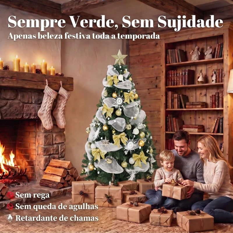 HOMCOM Árvore de Natal 180 cm com 200 Luzes LED 8 Modos 800 Ramos e Comando Verde