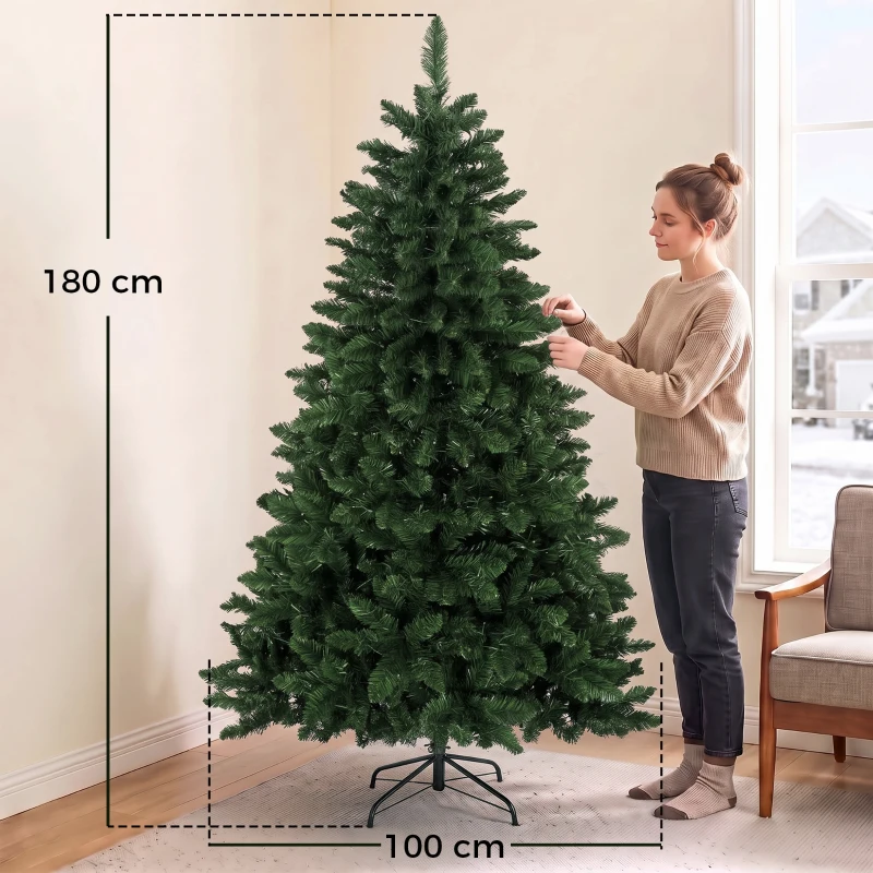 HOMCOM Árbol de Navidad 180 cm con 250 Luces LED 11 Modos Mando a Distancia 800 Puntas Base de Acero Plegable Verde