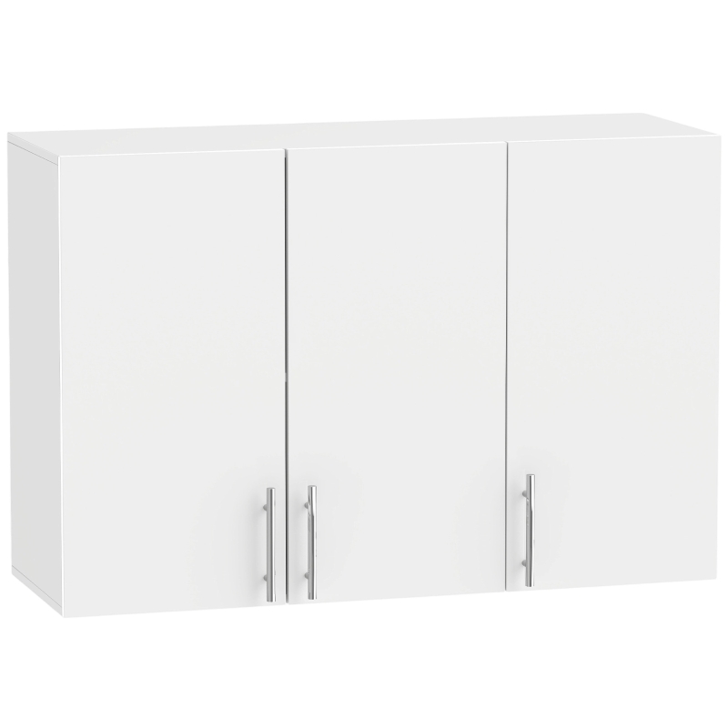 HOMCOM Bathroom Wall Cabinet, Wall-Mounted Bathroom Storage Cabinet with 3 Doors, Adjustable Shelf for Kitchen, White
