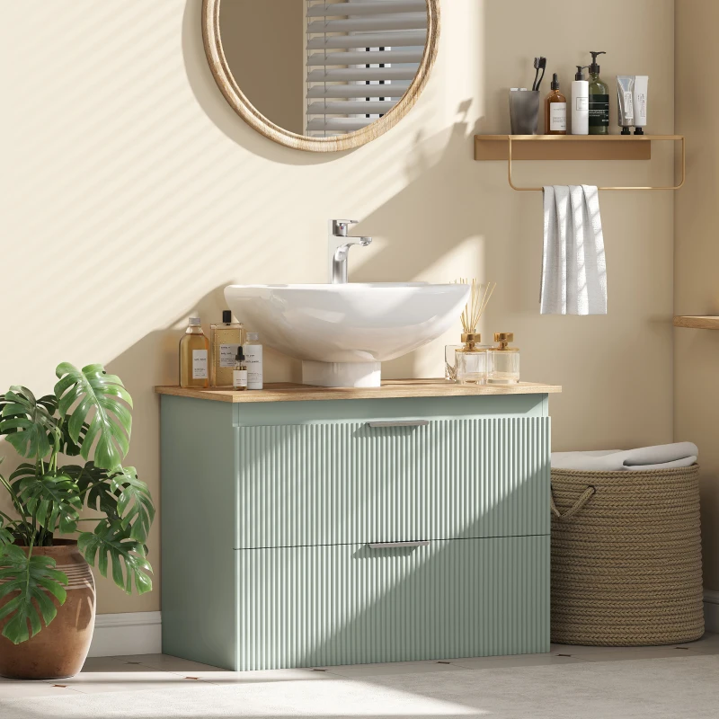 HOMCOM Under Sink Cabinet with 2 Drawers, Under Sink Bathroom Cabinet for Sink with or without Pedestal, Green and Natural Wood