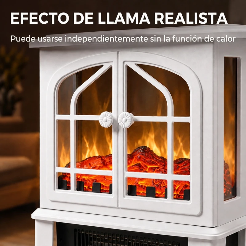 HOMCOM Chimenea Eléctrica de Pie  900/1800W Efecto Llama 3D Termostato Ajustable Ventanas Visibles para 15-30 ㎡ Blanco
