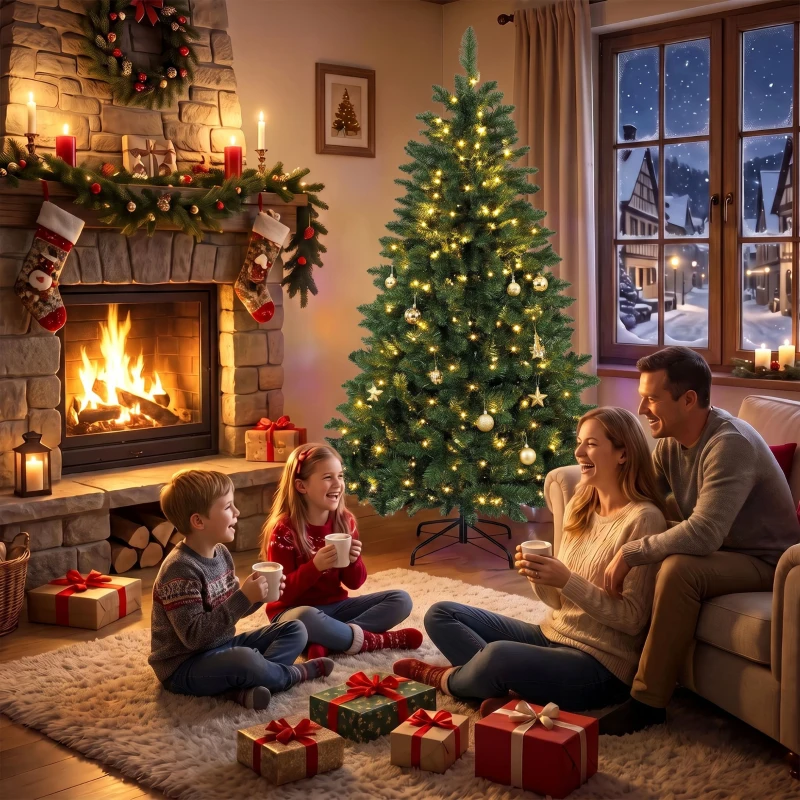 HOMCOM Árbol de Navidad 180 cm con 250 Luces LED 11 Modos Mando a Distancia 800 Puntas Base de Acero Plegable Verde