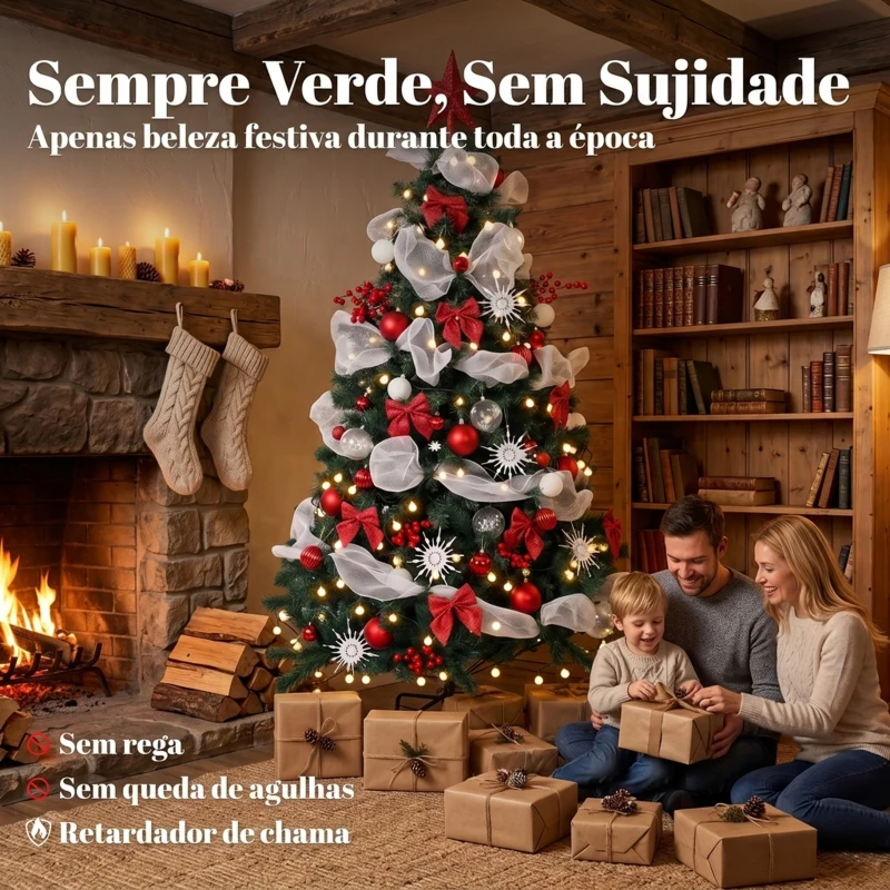 HOMCOM Árvore de Natal Artificial 180 cm com Luzes 800 Pontas 200 LED Controlo Remoto e 8 Modos